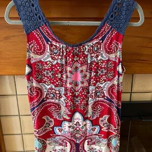 Bila Red Paisley Tank with Navy Crochet Straps